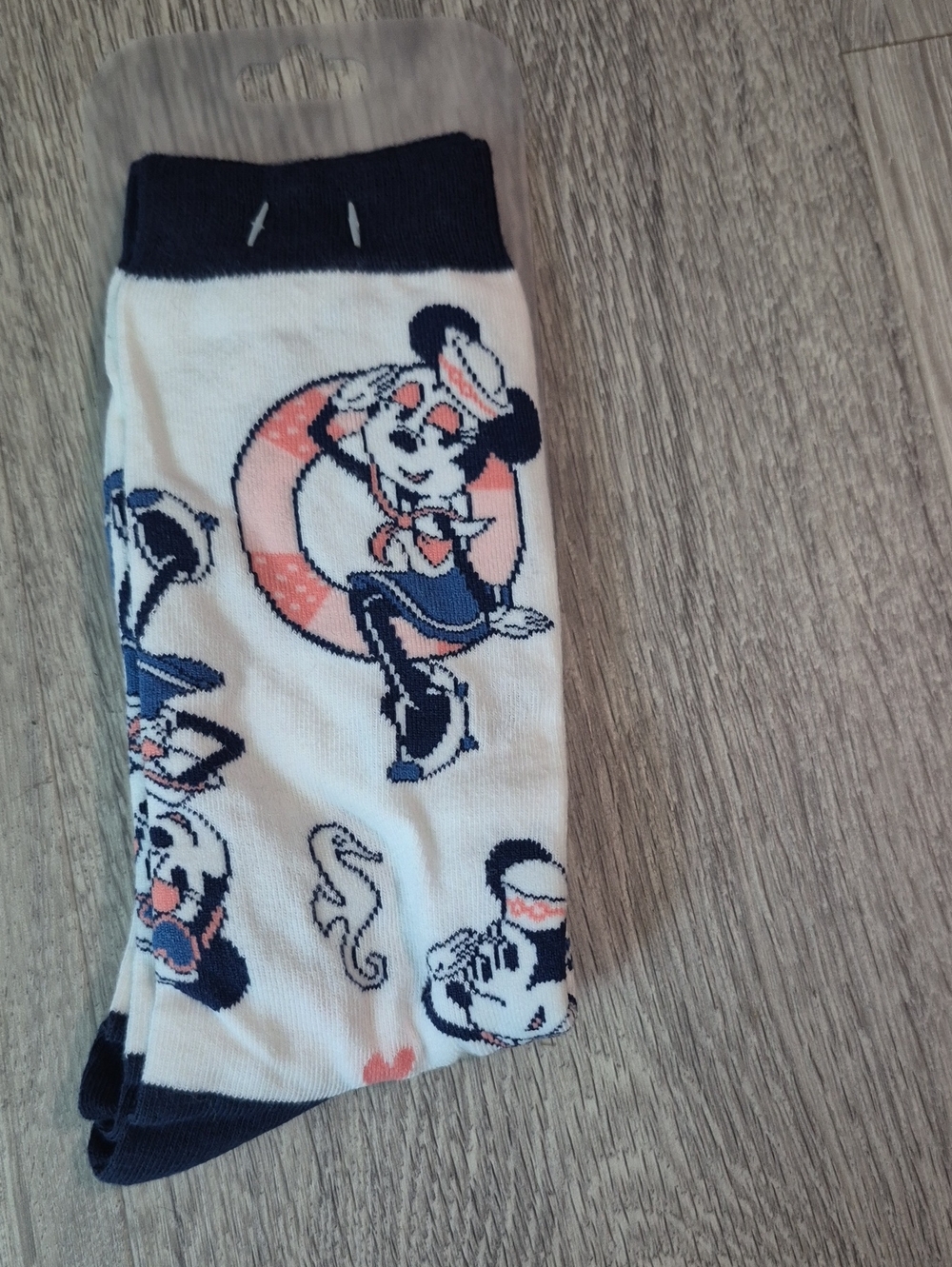 Disney Men's Crew Socks - White with Navy and Pink Accents